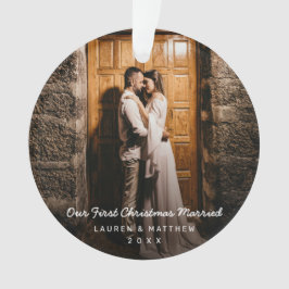 Ornamento Foto Moderna Simples, Nosso Primeiro Natal Casado