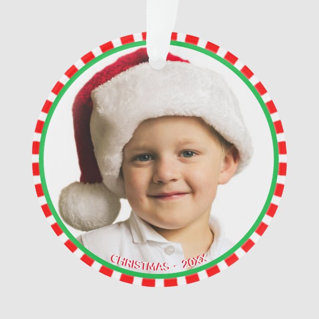 Ornamento Foto personalizada com quadro verde vermelho e bra (Frente)