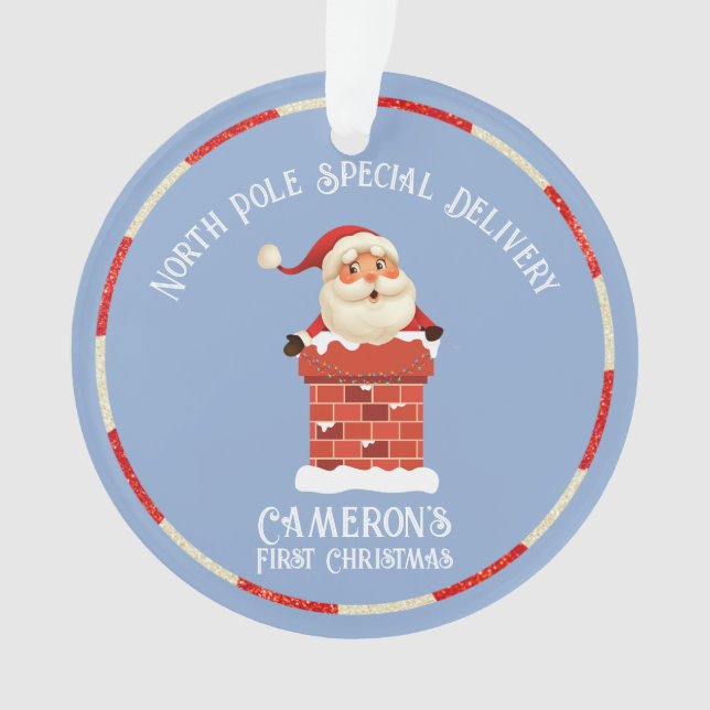 Ornamento Foto personalizada da chaminé Santa Claus Primeiro (Frente)