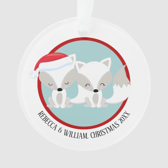 Ornamento Foto Personalizada da Fox Árctica de Natal (Frente)