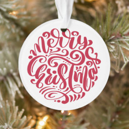 Ornamento Foto personalizada da tipografia do Natal Vermelho