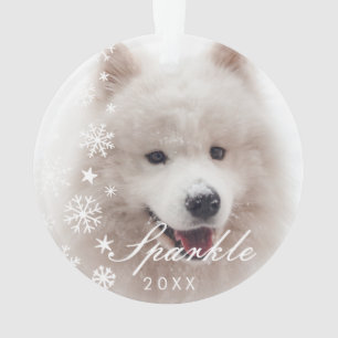 Ornamento Foto Personalizada de Animal Moderno com Flocos de