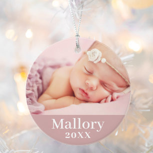 Ornamento Foto Personalizada de Bebê Menina Rosa