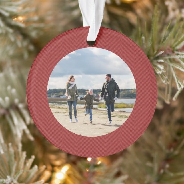 Ornamento Foto personalizada de Herringbone vermelho clássic (Árvore)