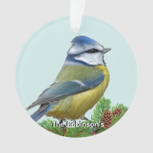 Ornamento Foto Personalizada de Pássaro Azul Amarelo Fofo Cu