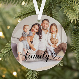 Ornamento Foto Personalizada de Script Preto de Amor Familia