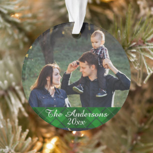 Ornamento Foto Personalizada de Xadrez Tartan Moderna, Dupla