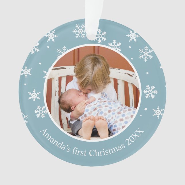 Ornamento Foto personalizada do Floco de Neve Natal 2 (Frente)