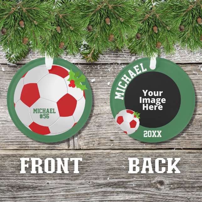 Ornamento Foto personalizada do futebol Natal (A cute ornament for the  soccer player in your life insert your own picture to personalized it.)
