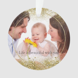 Ornamento Foto Personalizada do Glitter Sparkle Dourada