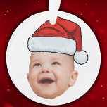 Ornamento Foto personalizada do rosto do bebê Papai Noel Nat<br><div class="desc">Enfeites de natal Personalizado de Foto do Bebê Santa Hat</div>