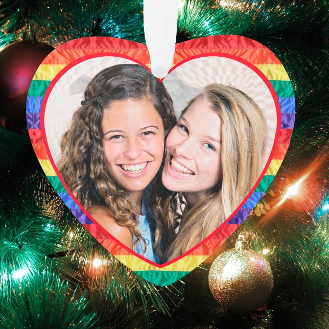 Ornamento Foto personalizada LGBTQ Orgulho gay Rainbow Flag  (Criador carregado)