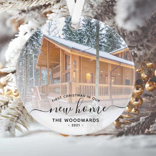 Ornamento Foto personalizada Primeiro Natal Novo Script Pret (Criador carregado)