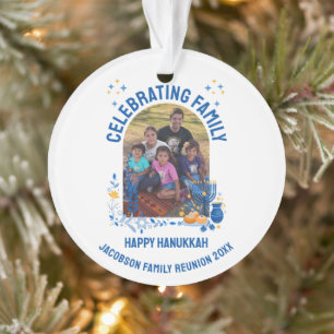 Ornamento Foto personalizável de REUNIÃO DA FAMÍLIA HANUKKAH