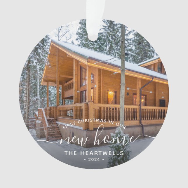 Ornamento Foto Primeiro Natal Novo White Script 2024 (Frente)