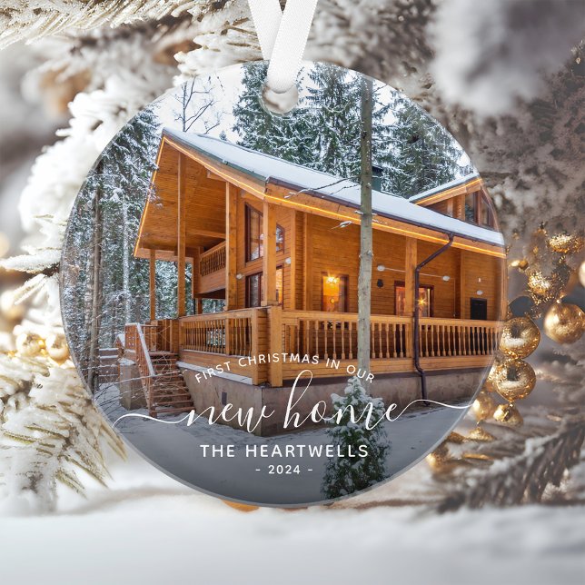 Ornamento Foto Primeiro Natal Novo White Script 2024 (Criador carregado)