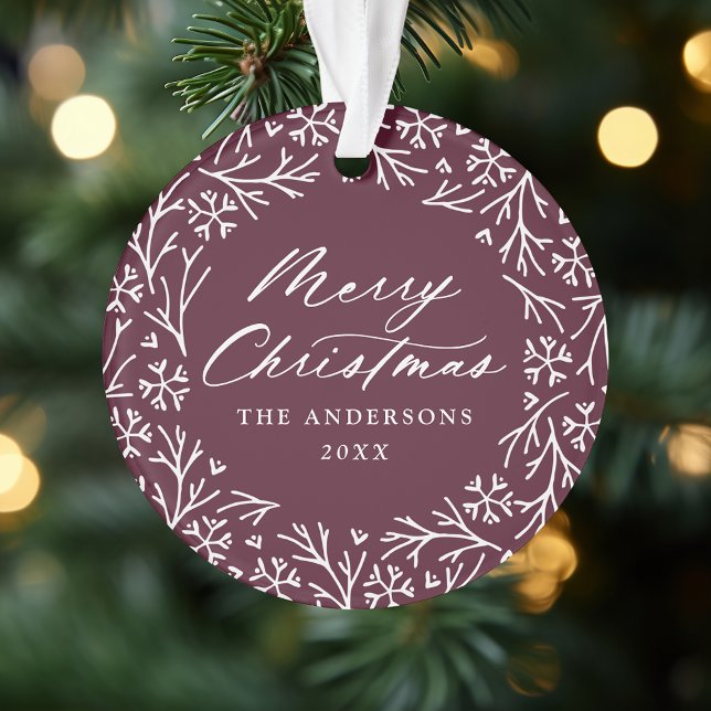 Ornamento Foto Roxa de Floco de Neve Elegante (Criador carregado)