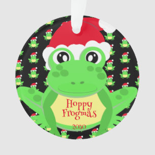 Ornamento Foto Sapo negro Santa Hat Padrão Fofo Natal