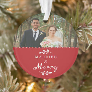 Ornamento Foto simples do primeiro Natal do Newlyweds