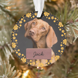 Ornamento fotografia personalizada de cão de Natal de flor