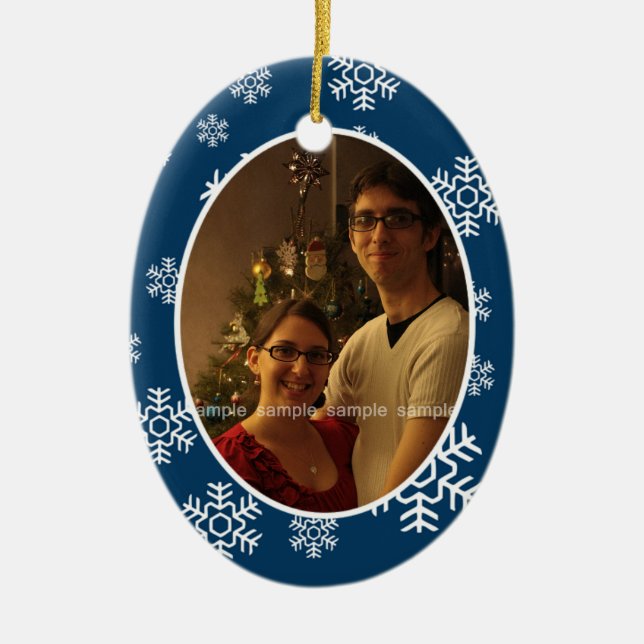 Ornamento Fotográfico Oval dos Flocos de Neve de i (Frente)