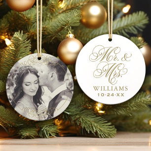 Ornamento Fotomontagem de Monograma de Casamento Vintage Dou