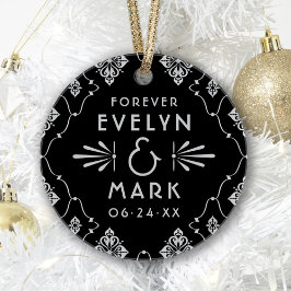 Ornamento Fotos de monograma de casamento prateado vintage a