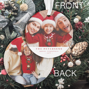 Ornamento Fotos personalizadas de família 2 lados Natal