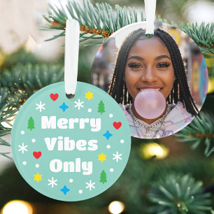 Ornamento Fotos Personalizadas de Natal Verde Retro Fofo