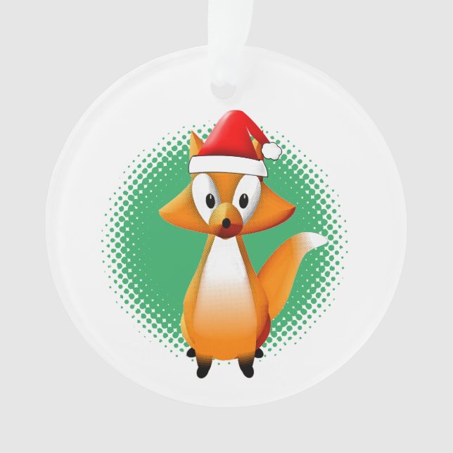 Ornamento Fox Animal de Cartoon Bonito com Chapéu Santas (Frente)