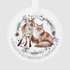 Ornamento Fox Casal Winter Wreath Christmas Personalizado