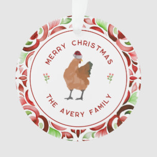 Ornamento Frango Natal Vermelho e Verde Mola