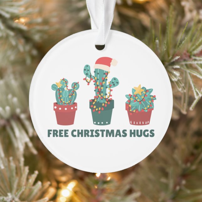 Ornamento Free Christmas Hugs Funny Cactus Plants Ornament (Árvore)