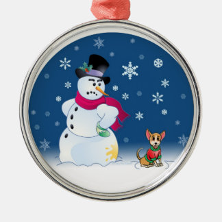 Ornamento frio da chihuahua e do boneco de neve