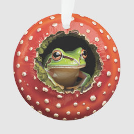 Ornamento Frog in Toadstool – Cute Woodland Mushroom Art