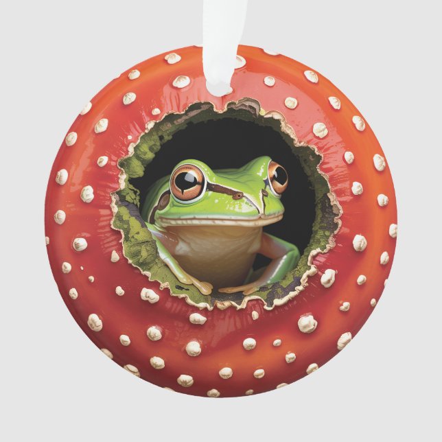 Ornamento Frog in Toadstool – Cute Woodland Mushroom Art (Frente)
