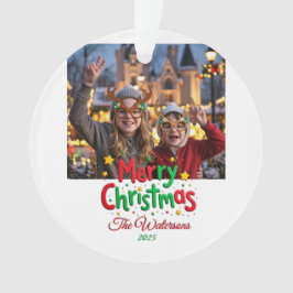 Ornamento Fun Retro Script Merry Christmas Letterpress Photo