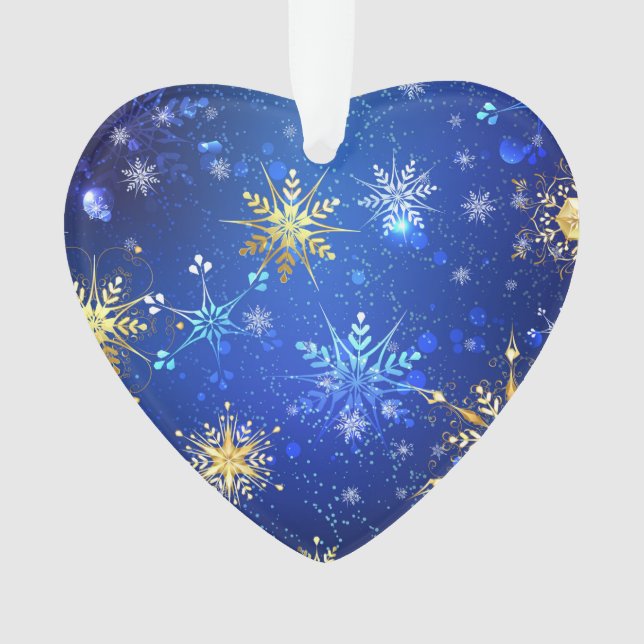 Ornamento Fundo Azul XMAS com Flocos de Neve Ouro (Frente)