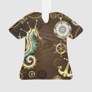 Ornamento Fundo de madeira com cavalo de mar mecânico