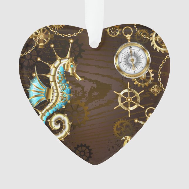 Ornamento Fundo de madeira com cavalo de mar mecânico (Frente)