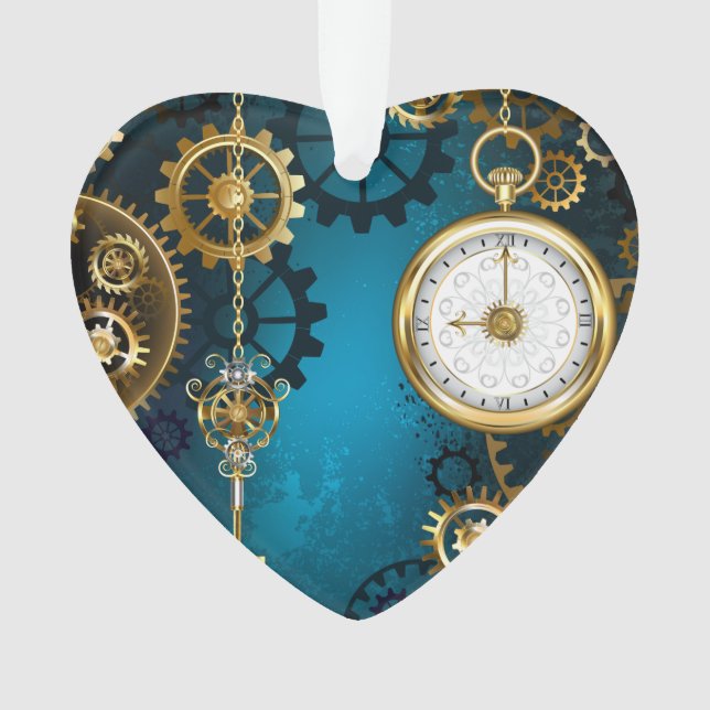 Ornamento Fundo de turquesa Steampun com engrenagens (Frente)