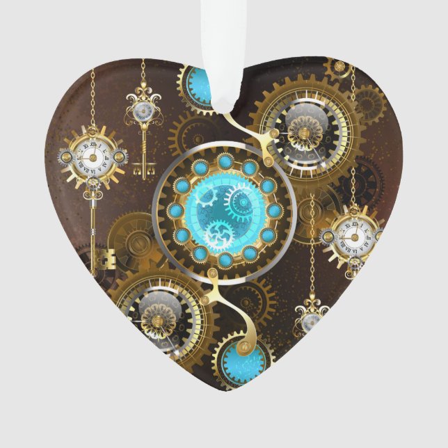 Ornamento Fundo enferrujado Steampunk com lentes turquesa (Frente)