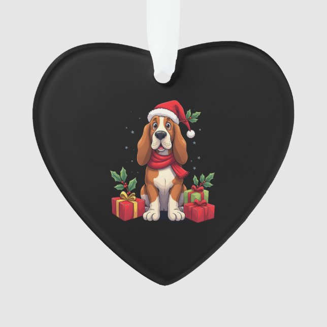 Ornamento Funny Basset Hound Dog Christmas Outfits Santa Hat (Frente)