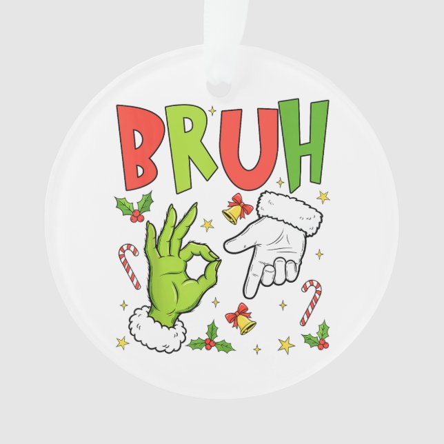 Ornamento Funny Christmas Design with ‘BRUH’, Cartoon Hands, (Frente)