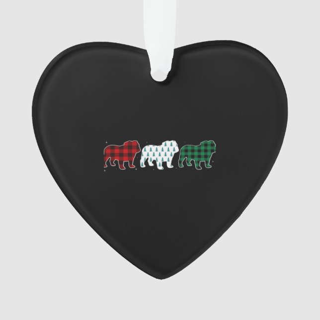 Ornamento Funny English Bulldog Red Plaid Christmas Dog Love (Frente)