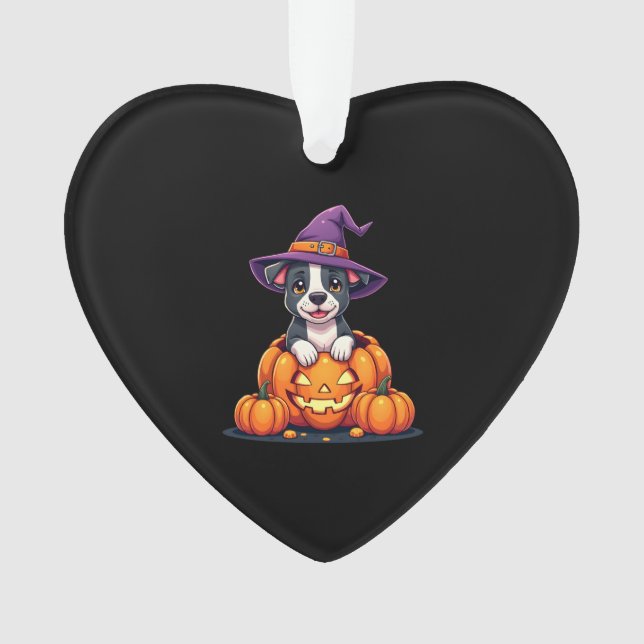 Ornamento Funny Pitbull Witch Pumpkin Dog Halloween Mens Wom (Frente)