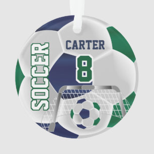 Ornamento Futebol personalizado verde, branco e azul escuro