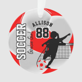 Ornamento Futebol vermelho e branco ⚽ Goalie Girl