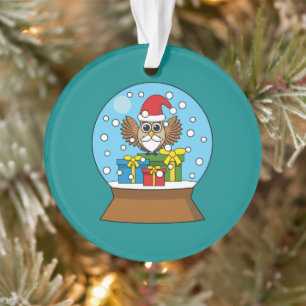 Ornamento G globo de neve com a coruja do Papai Noel