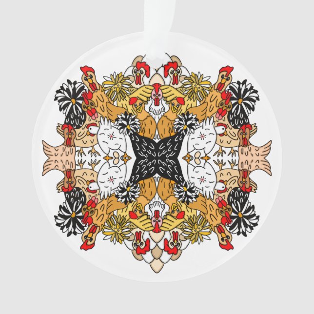 Ornamento Galinhas Desenhadas Engraçadas (Frente)